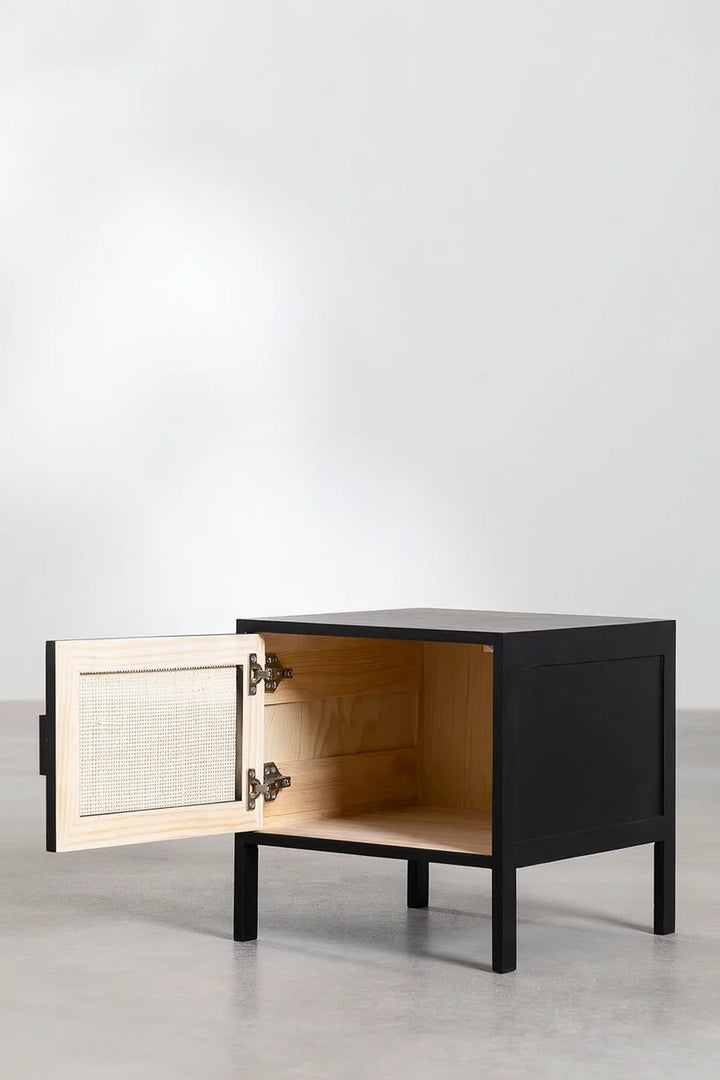 Rattan & Mango Wood Bedside Table | Wooden Bedside Table - Amara