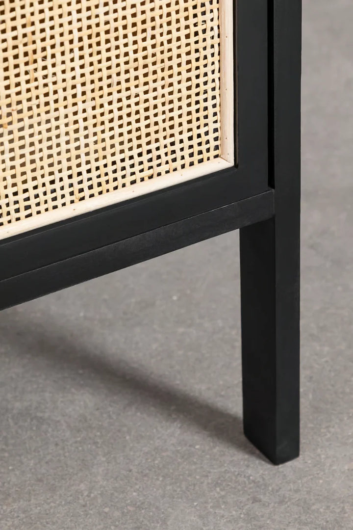 Rattan & Mango Wood Bedside Table | Wooden Bedside Table - Amara