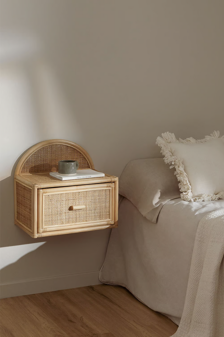 Rattan Floating Bedside Table | Wooden Bedside Table - Bonnie