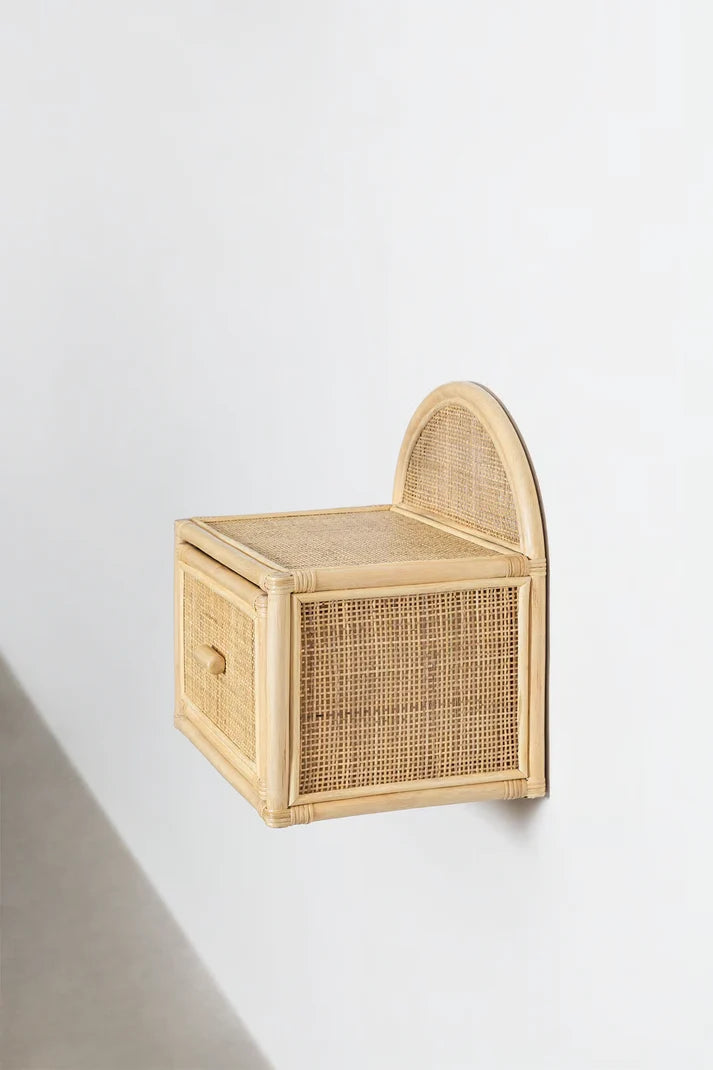 Rattan Floating Bedside Table | Wooden Bedside Table - Bonnie