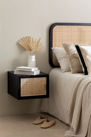 Rattan & Wood Wall-Mounted Bedside Table - Gemma
