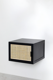 Rattan & Wood Wall-Mounted Bedside Table - Gemma