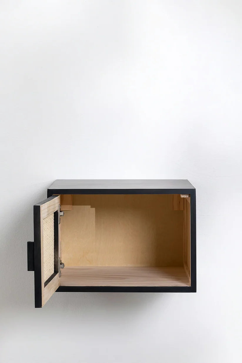 Rattan & Wood Wall-Mounted Bedside Table - Gemma