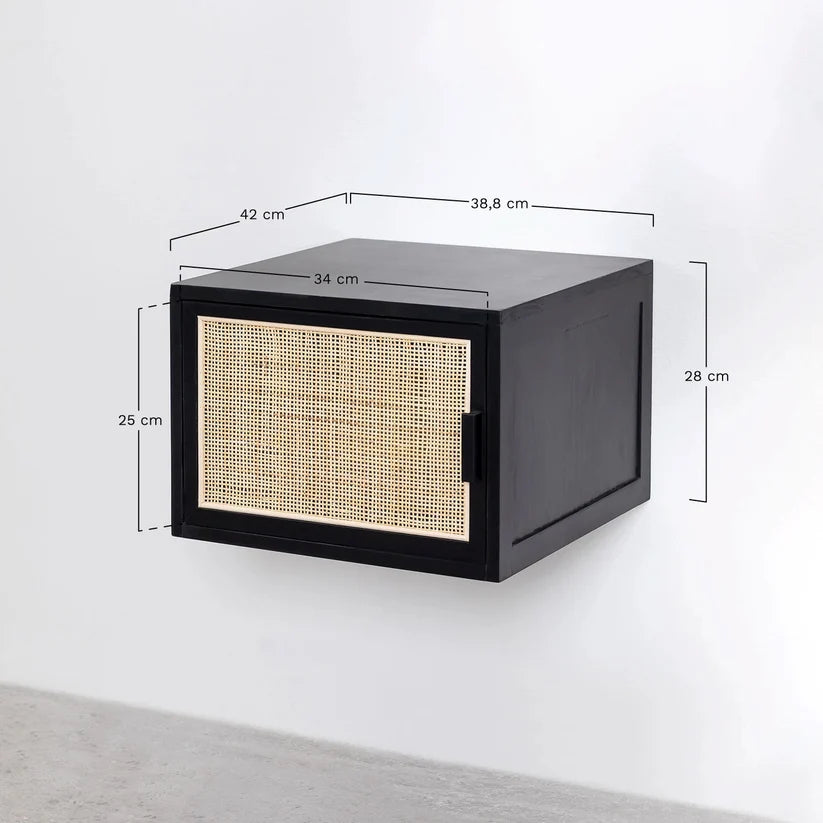 Rattan & Wood Wall-Mounted Bedside Table - Gemma