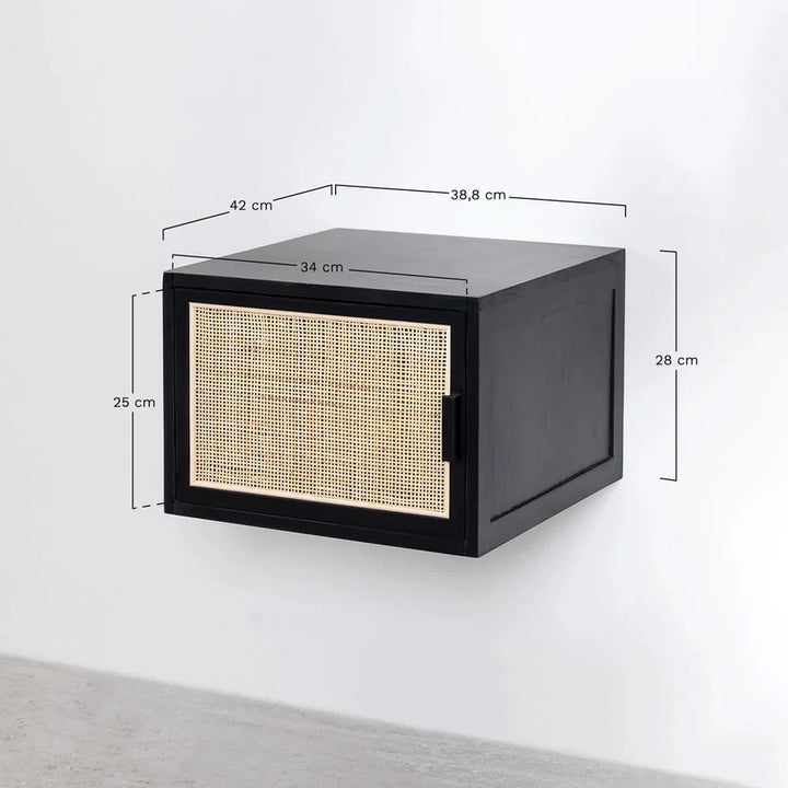 Rattan & Wood Wall-Mounted Bedside Table - Gemma