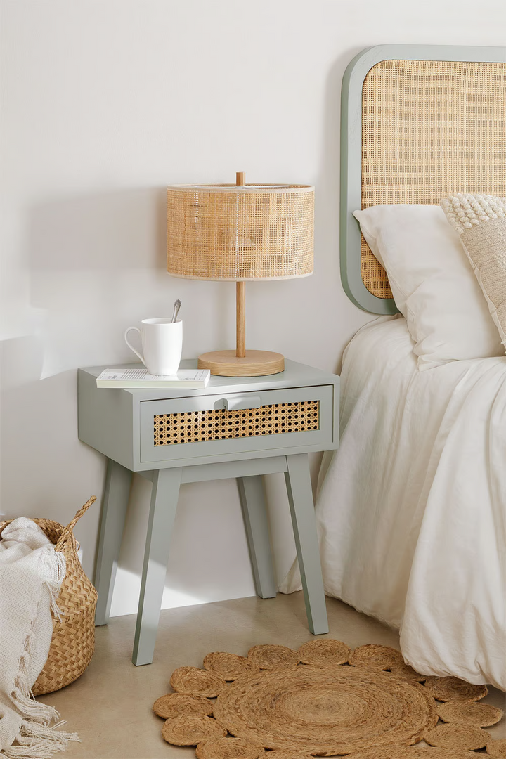 Rattan & Mango Wood Bedside Table - Lucan