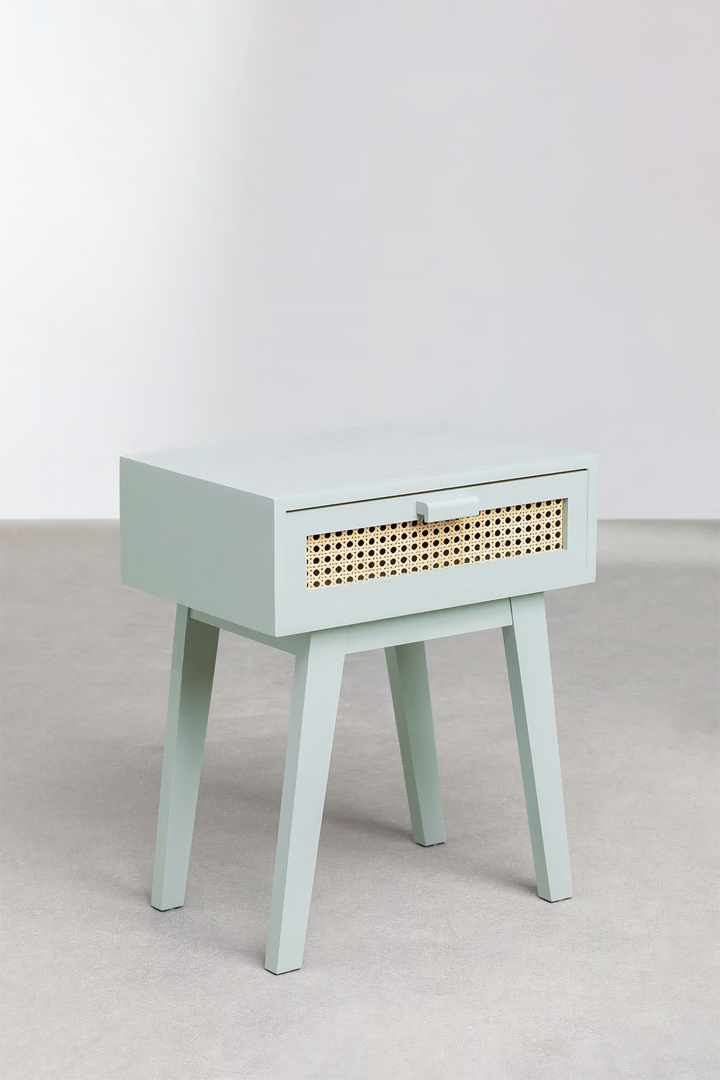 Rattan & Mango Wood Bedside Table - Lucan