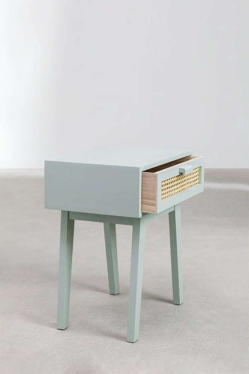Rattan & Mango Wood Bedside Table - Lucan