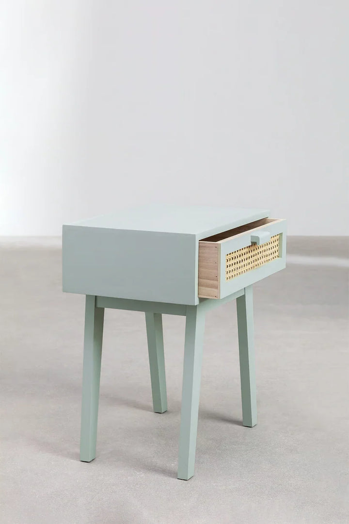 Rattan & Mango Wood Bedside Table - Lucan