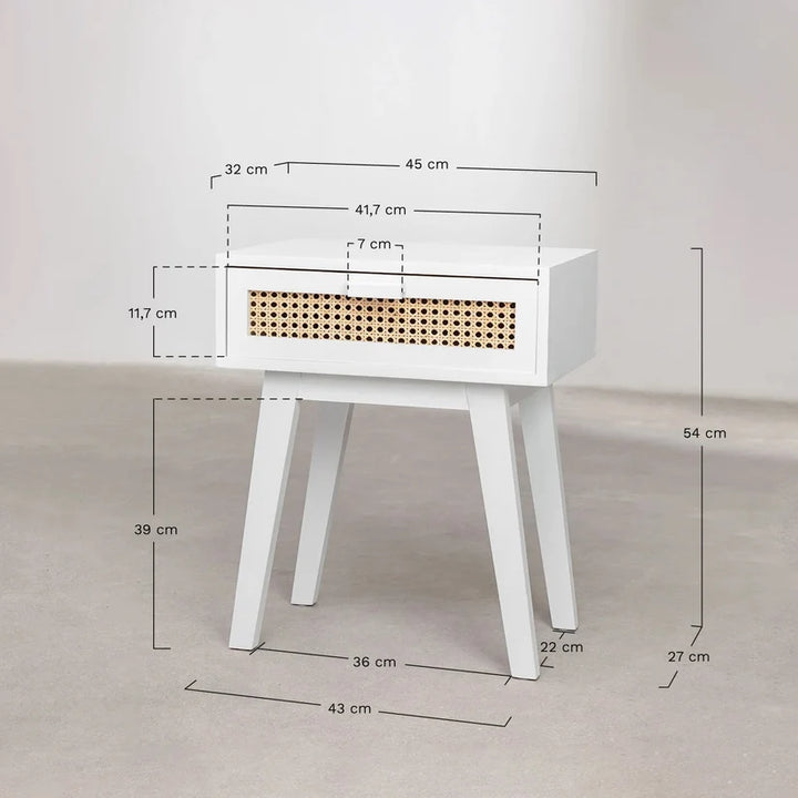 Rattan & Mango Wood Bedside Table - Lucan