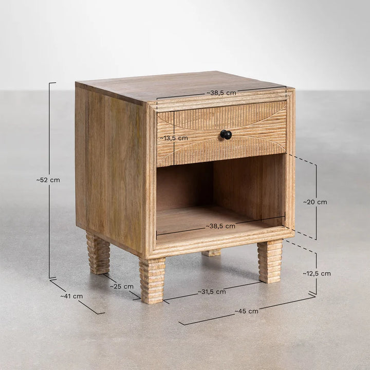 Mango Wood Bedside Table | Wooden Bedside Table - Piper