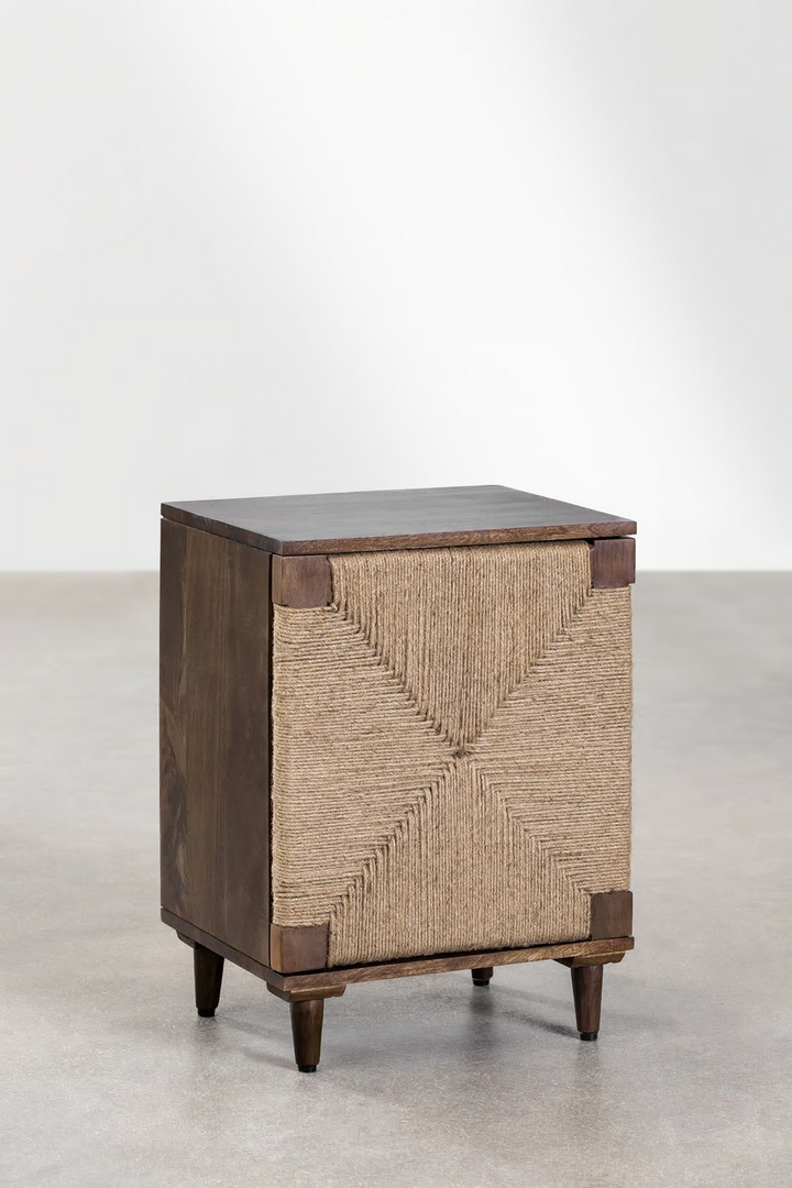 Mango Wood & Jute Bedside Table for Bedroom - Daisy