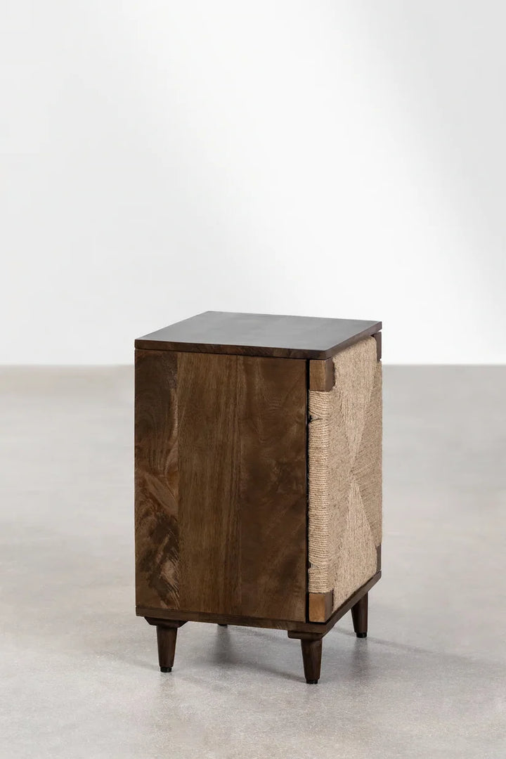Mango Wood & Jute Bedside Table for Bedroom - Daisy