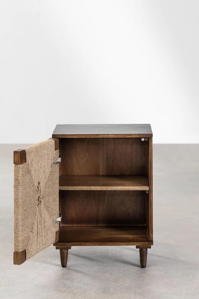 Mango Wood & Jute Bedside Table for Bedroom - Daisy