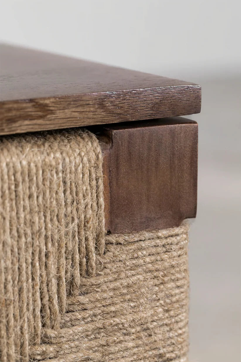 Mango Wood & Jute Bedside Table for Bedroom - Daisy
