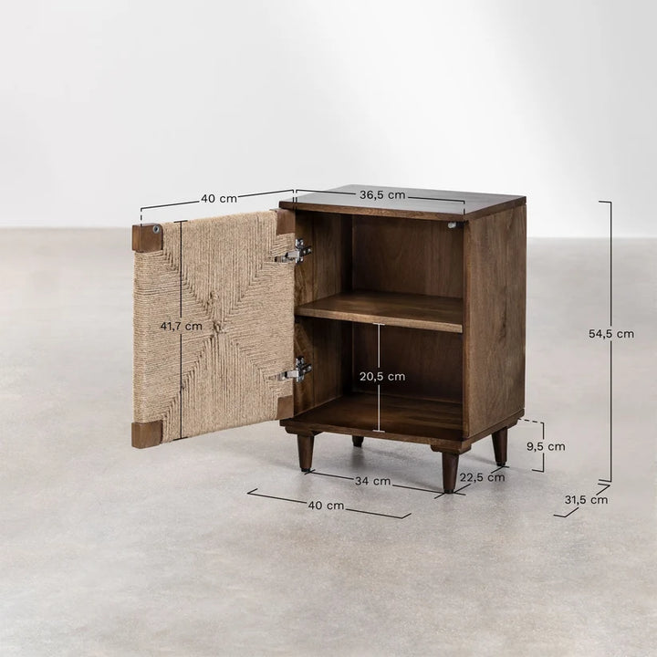 Mango Wood & Jute Bedside Table for Bedroom - Daisy