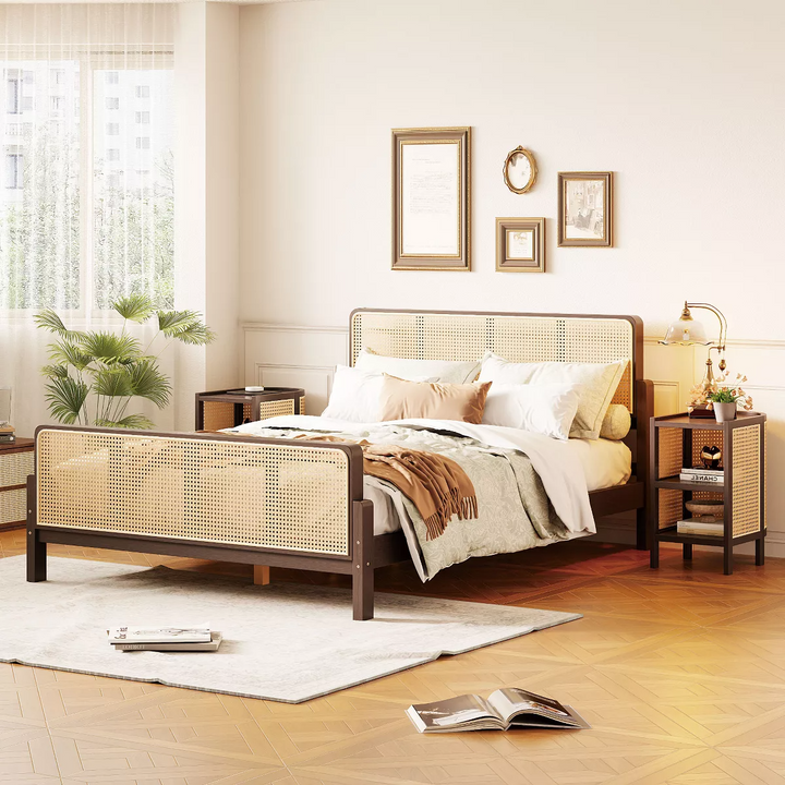 Rattan & Cane Wood Bed for Bedroom  - Warden