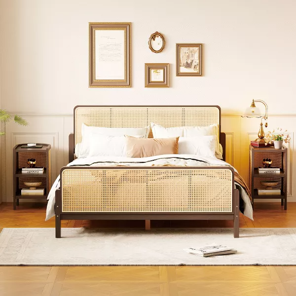 Rattan & Cane Wood Bed for Bedroom  - Warden
