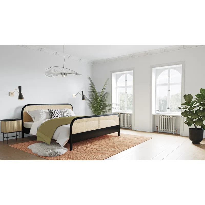 Rattan Cane Bed King Size for Bedroom | Solid Wood Frame - Liron