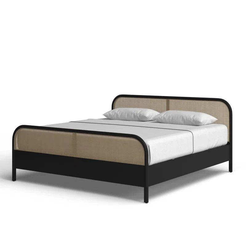 Rattan Cane Bed King Size for Bedroom | Solid Wood Frame - Liron
