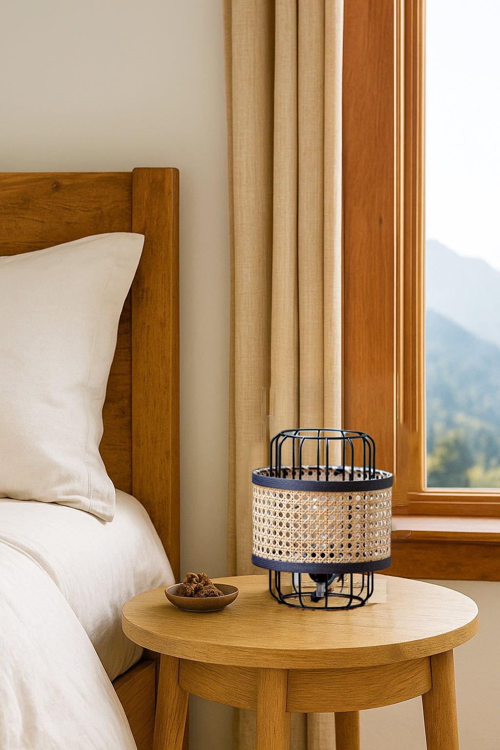Rattan Table Lamp for Living Room | Bamboo Bedside Table Lamp - Levi