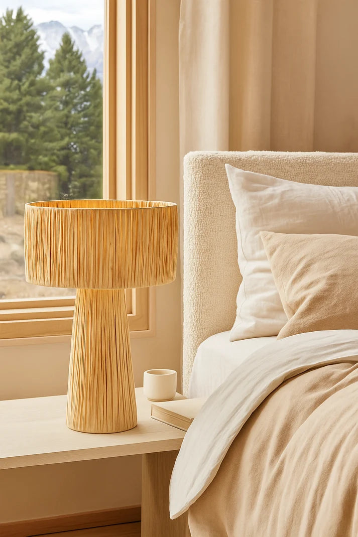 Rattan Table Lamp for Living Room | Bamboo Bedside Lamp - Yvette