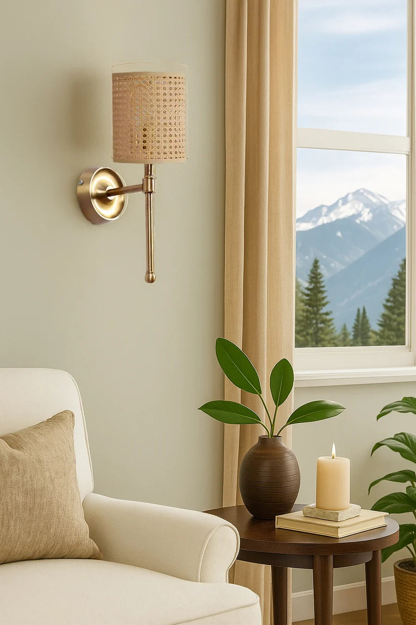 Wicker Wall Sconce for Bathroom | Cane Wall Lamp- Falkonhurstby
