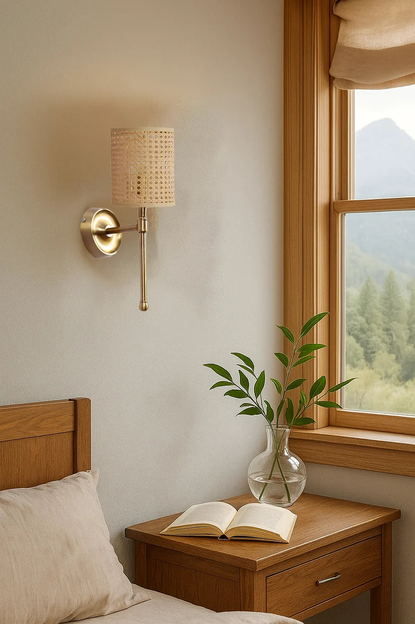 Wicker Wall Sconce for Bathroom | Cane Wall Lamp- Falkonhurstby