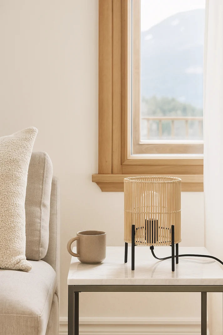Rattan Table Lamp for Living Room | Bamboo Bedside Table Lamp - Artina