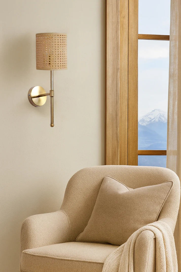 Rattan Wall Lamp for Study Room | Wicker Wall Light - Vesperfield