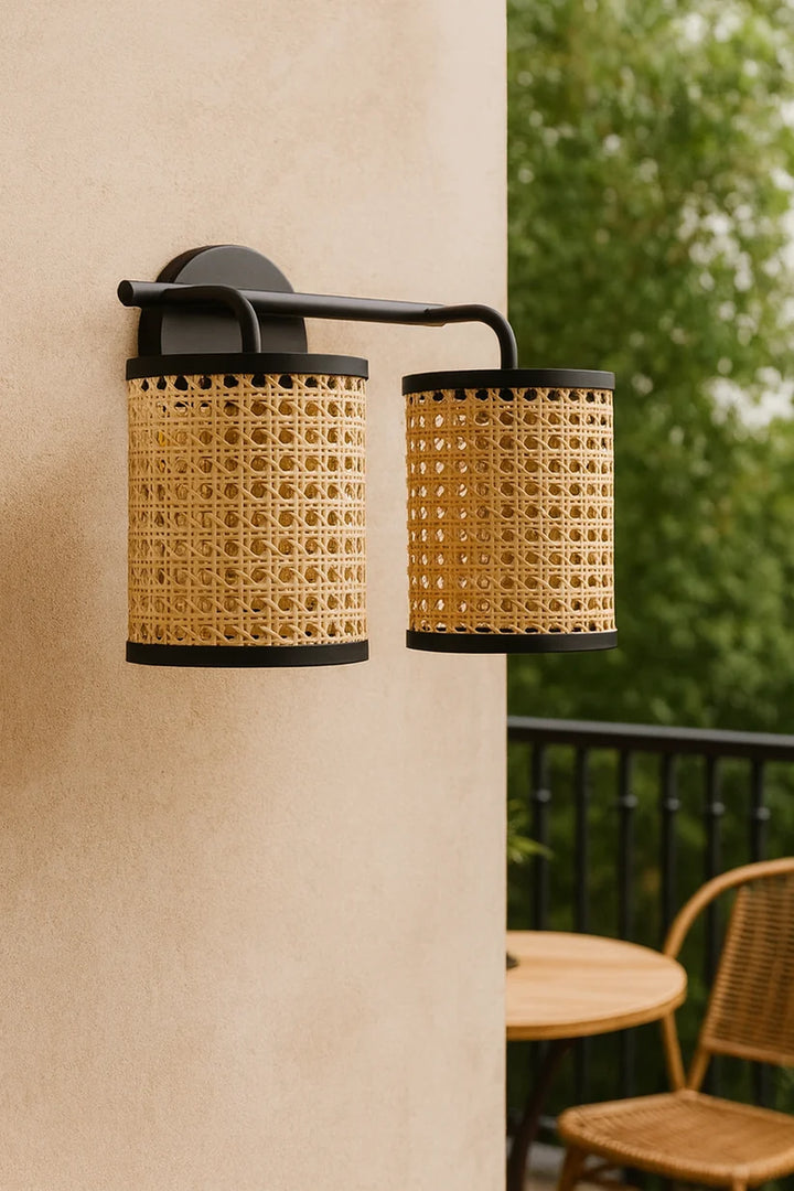 Wicker Wall Light for Living Room | Bamboo Wall Lamp - Azure