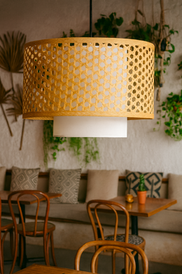 Bamboo Ceiling Light for Bedroom | Rattan Flush Mount Lamp - Adrian