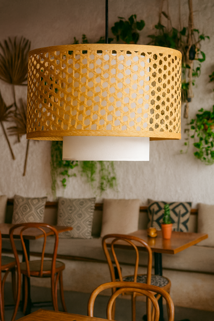 Bamboo Ceiling Light for Bedroom | Rattan Flush Mount Lamp - Adrian