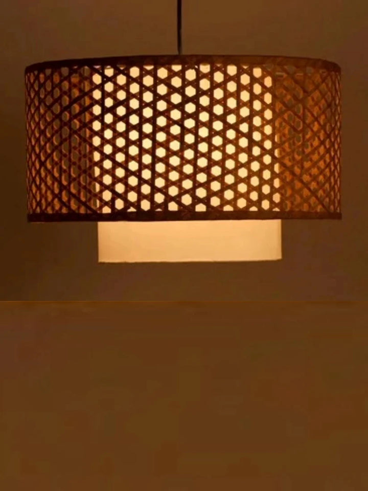 Bamboo Ceiling Light for Bedroom | Rattan Flush Mount Lamp - Adrian