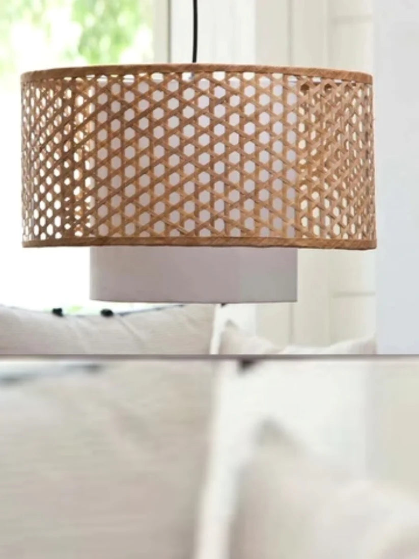 Bamboo Ceiling Light for Bedroom | Rattan Flush Mount Lamp - Adrian
