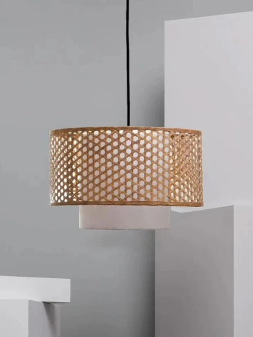 Bamboo Ceiling Light for Bedroom | Rattan Flush Mount Lamp - Adrian
