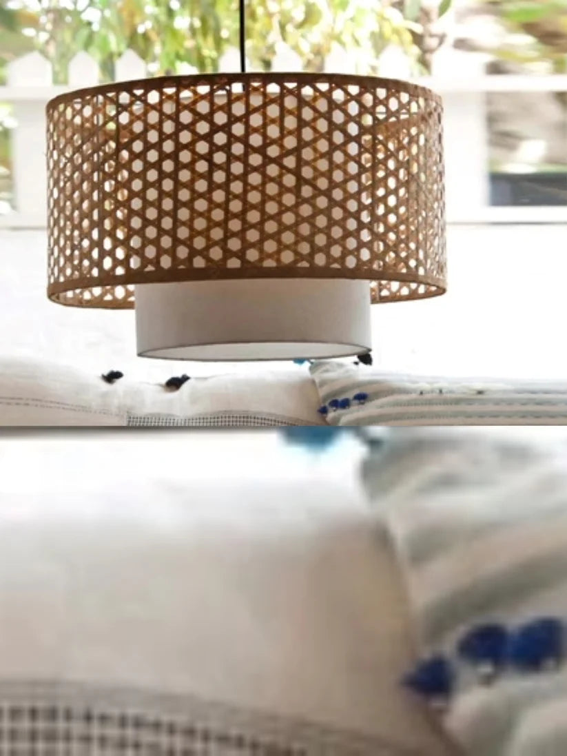 Bamboo Ceiling Light for Bedroom | Rattan Flush Mount Lamp - Adrian