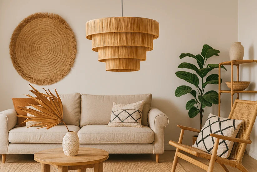 Raffia Hanging Light for Living Room | Natural Pendant Lamp - Larken