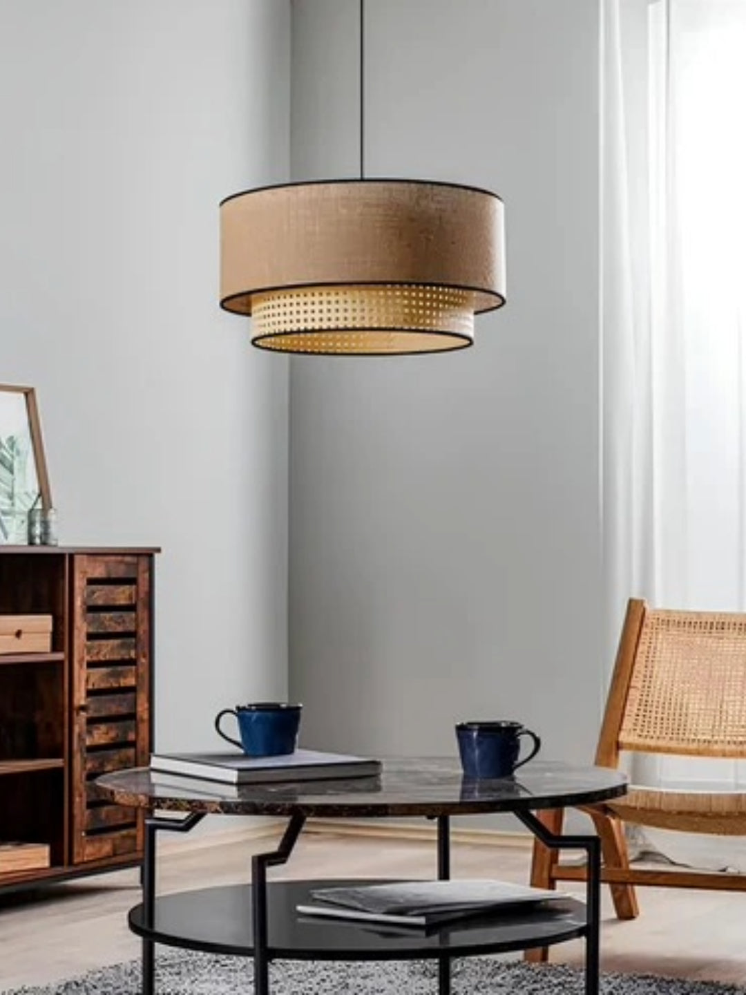 Bamboo Hanging Light for Living Room | Cane Pendant Lamp - Milo