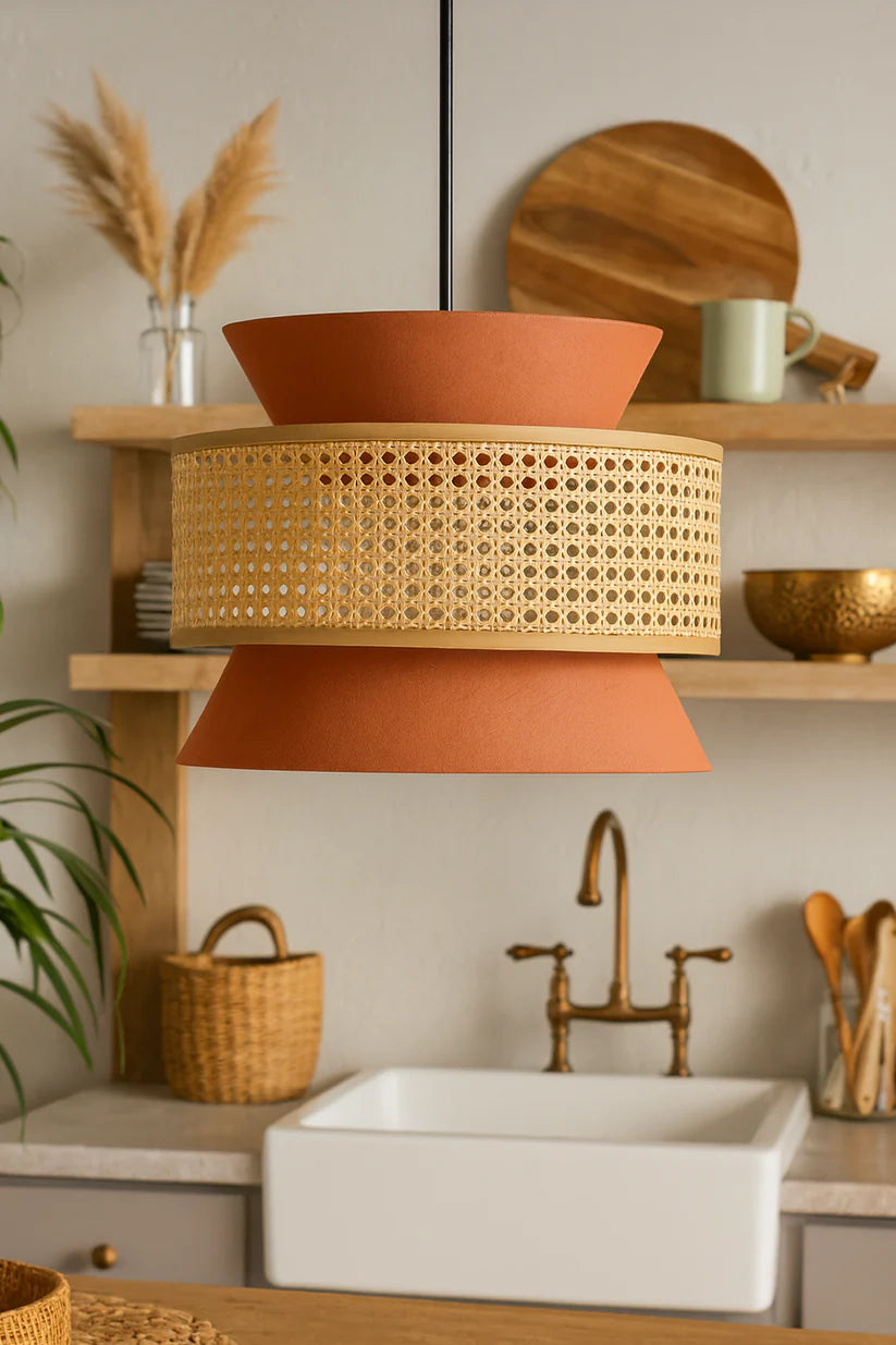 Bamboo Ceiling Light for Dining Room | Rattan Flush Mount Lamp - Aiden