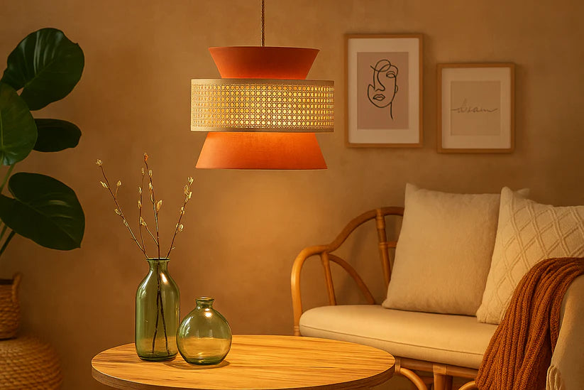 Bamboo Ceiling Light for Dining Room | Rattan Flush Mount Lamp - Aiden