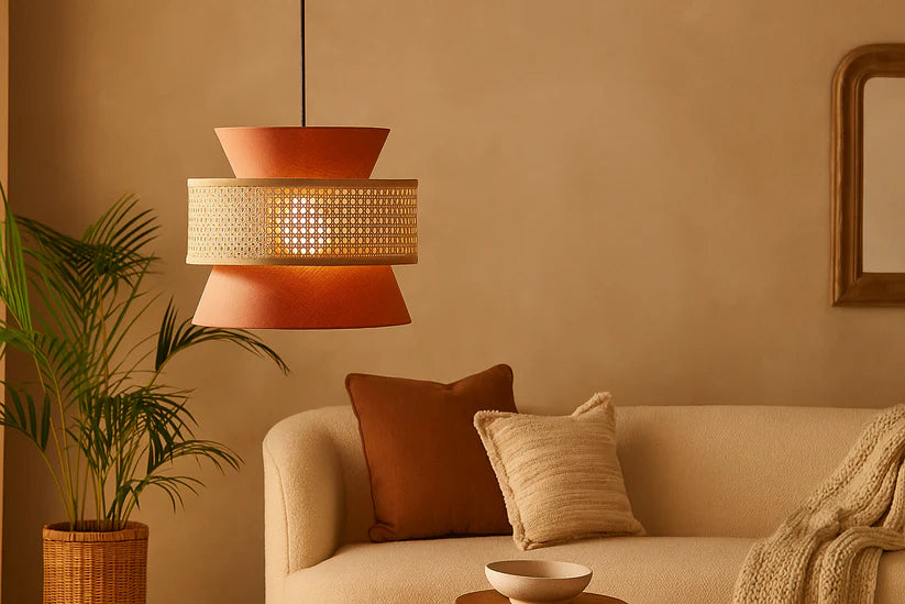 Bamboo Ceiling Light for Dining Room | Rattan Flush Mount Lamp - Aiden