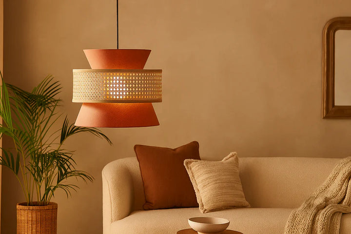 Bamboo Ceiling Light for Dining Room | Rattan Flush Mount Lamp - Aiden