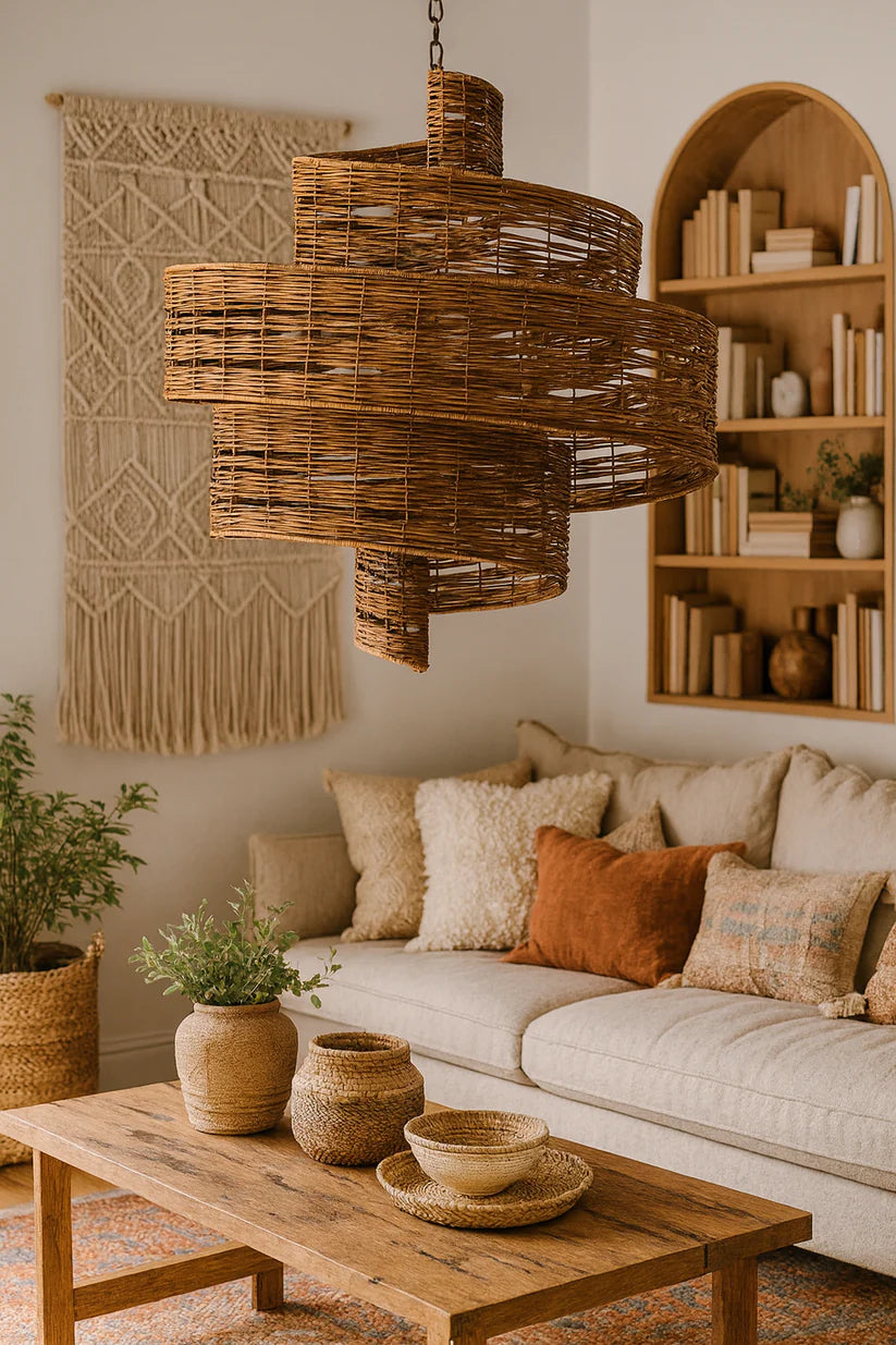 Bamboo Chandelier for Dining Room | Rattan Hanging Light - Jasper