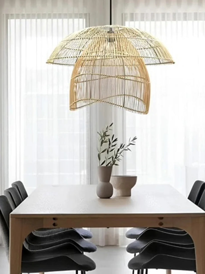 Bamboo Hanging Light for Staircase | Rattan Pendant Lamp - Verre