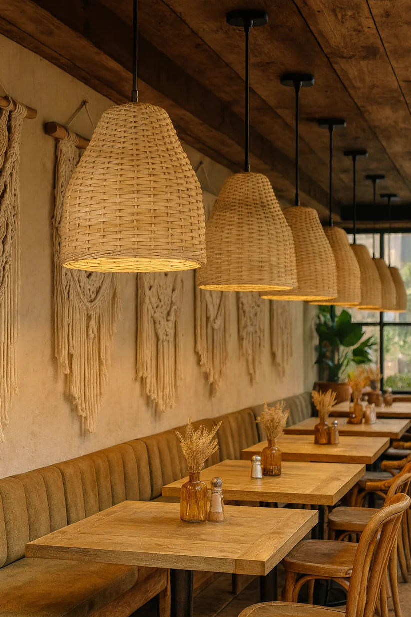 Bamboo Hanging Light for Hallway | Rattan Pendant Lamp - Asher
