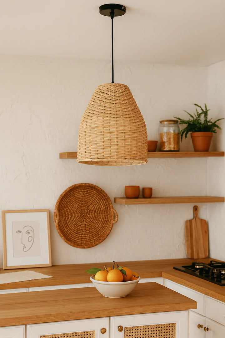 Bamboo Hanging Light for Hallway | Rattan Pendant Lamp - Asher