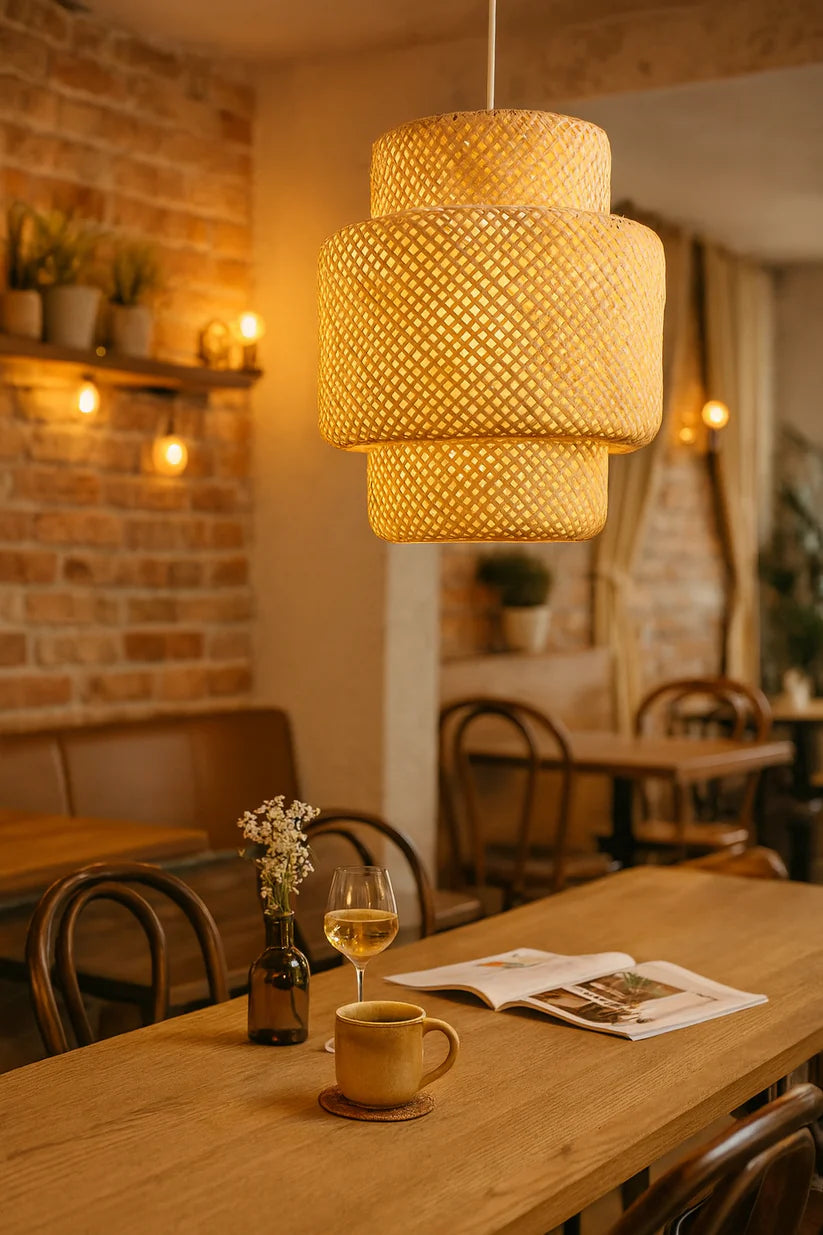 Bamboo Ceiling Light for Bedroom | Rattan Flush Mount Lamp - Aurora