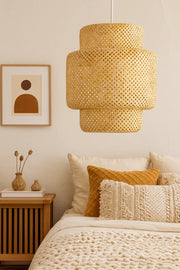 Bamboo Ceiling Light for Bedroom | Rattan Flush Mount Lamp - Aurora