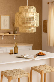Bamboo Ceiling Light for Bedroom | Rattan Flush Mount Lamp - Aurora